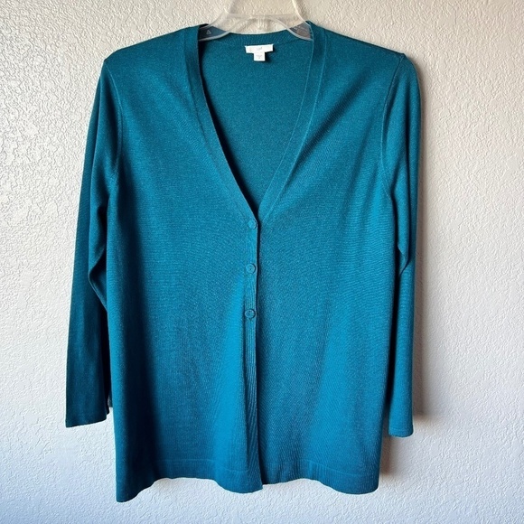 J.Jill size M teal wool blend longline cardigan - Picture 1 of 9